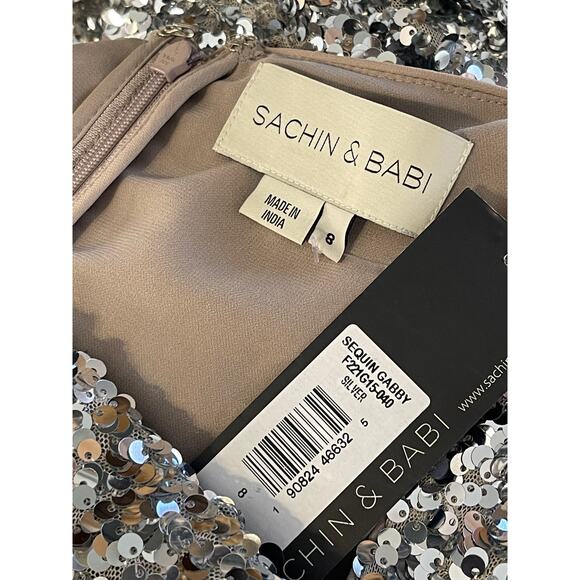 Sachin + Babi Size 8 NEW Womens Sequin Gabby Glitter Long Sleeve V Neck Gown NWT - Picture 7 of 9